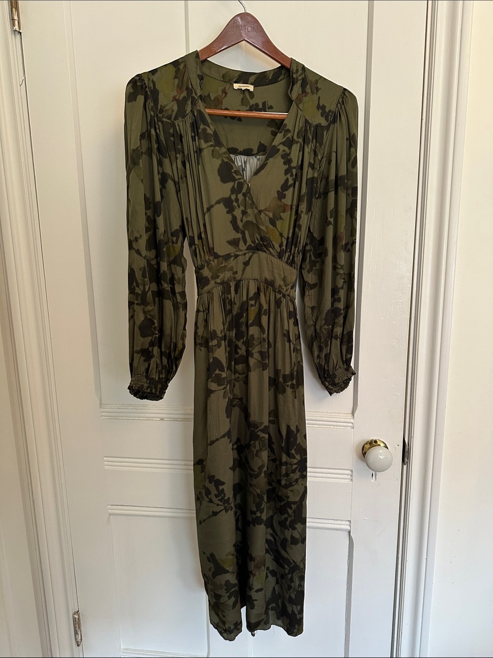 Bellerose Olive Green Floral Long Sleeve Midi Dress